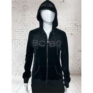 BCBG Black Velour Jeweled Track LOGO Jacket Dead stock Y2K NWT